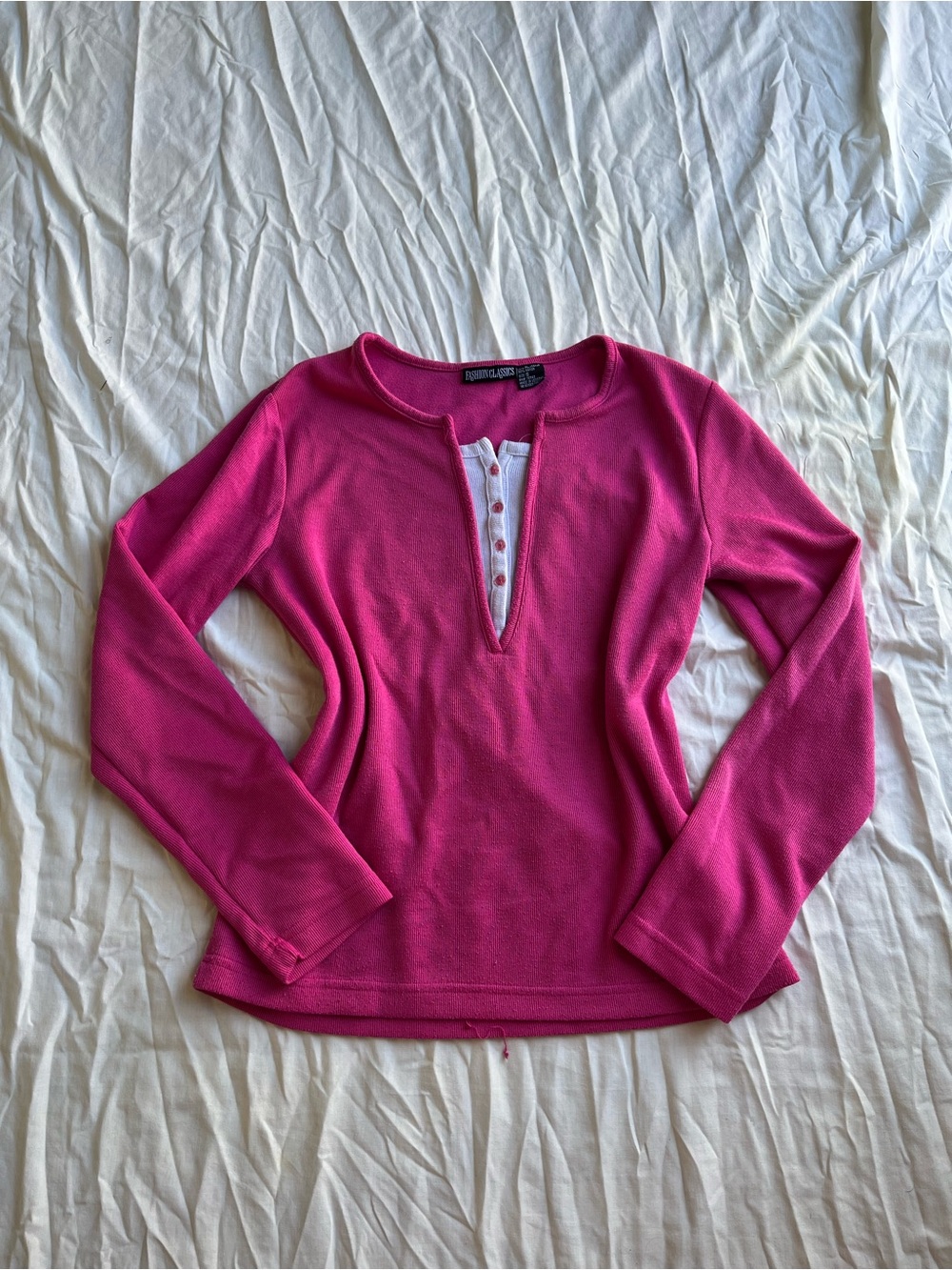 Pink Long-Sleeve Henley Top